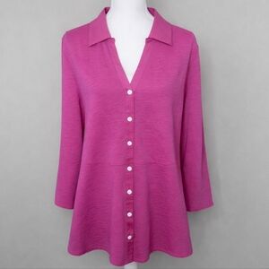 Soft Surroundings Pamplona Pink Tunic Top Size L | Lightweight Button Front Boho